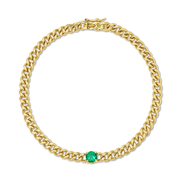 anita ko SMALL CUBAN CHAIN LINK BRACELET WITH ROUND EMERALD CENTER
