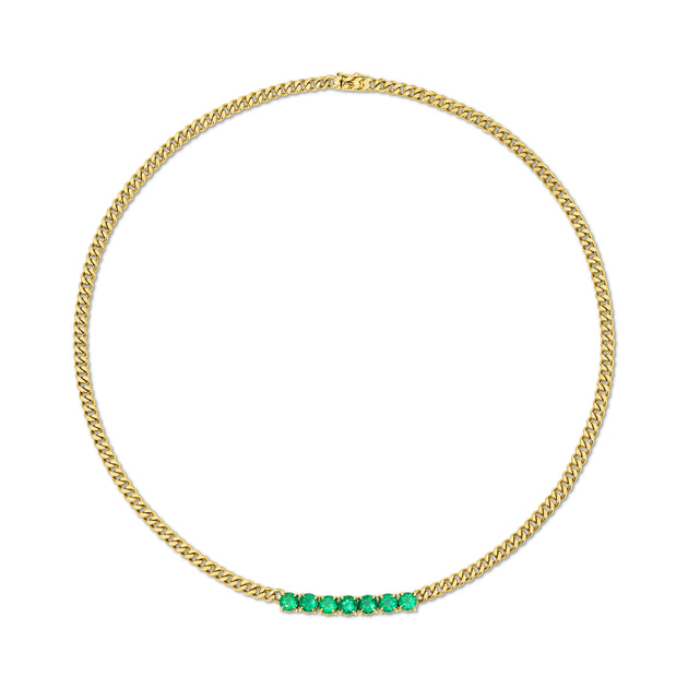 anita ko SMALL CUBAN CHAIN LINK NECKLACE WITH SEVEN ROUND EMERALDS