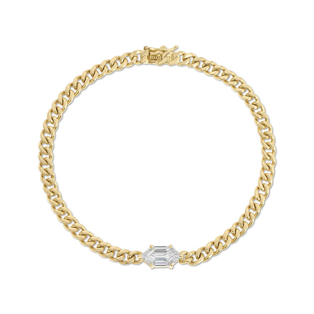 anita ko SMALL CUBAN LINK BRACELET WITH ELONGATED HEXAGON KITE DIAMOND CENTER