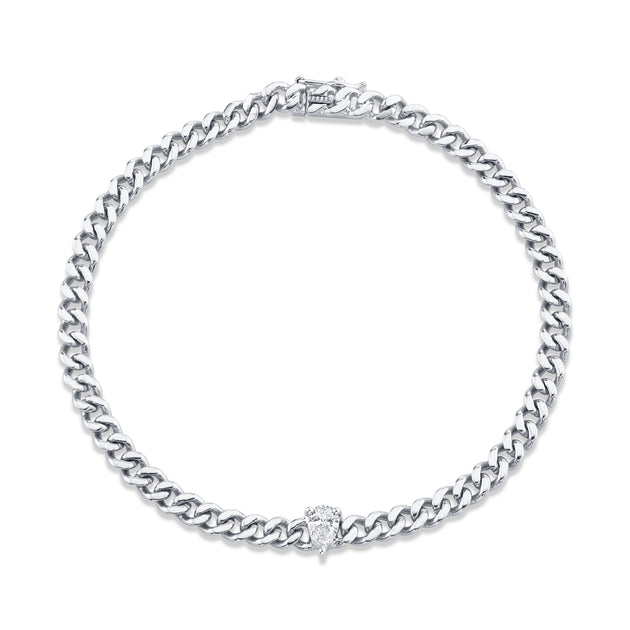 Anita Ko SMALL CUBAN LINK BRACELET WITH PEAR DIAMOND CENTER
