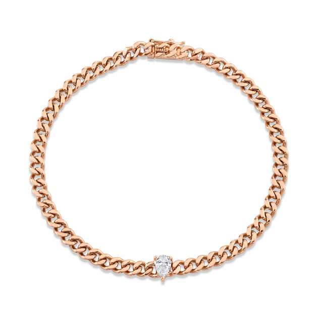 Anita Ko SMALL CUBAN LINK BRACELET WITH PEAR DIAMOND CENTER