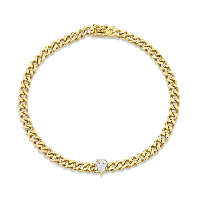 anita ko SMALL CUBAN LINK BRACELET WITH PEAR DIAMOND CENTER