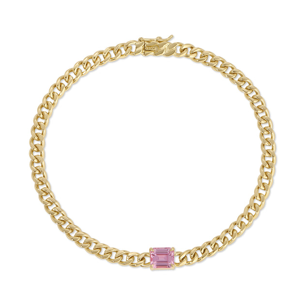 anita ko SMALL CUBAN LINK BRACELET WITH PINK SAPPHIRE CENTER