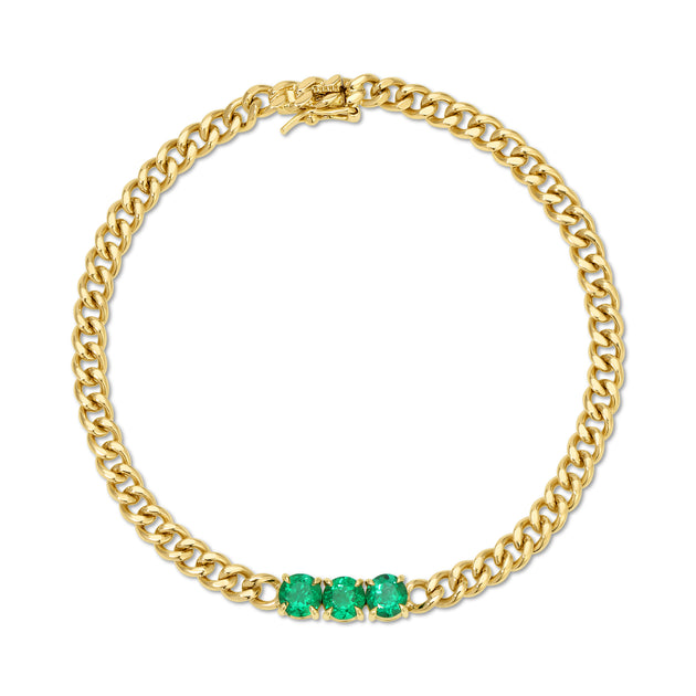anita ko SMALL CUBAN LINK BRACELET WITH THREE EMERALDS