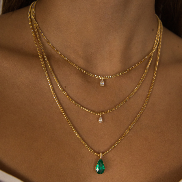 Anita Ko SMALL CUBAN LINK NECKLACE WITH PEAR DIAMOND PENDANT