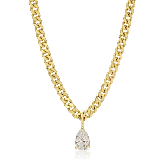 anita ko SMALL CUBAN LINK NECKLACE WITH PEAR DIAMOND PENDANT