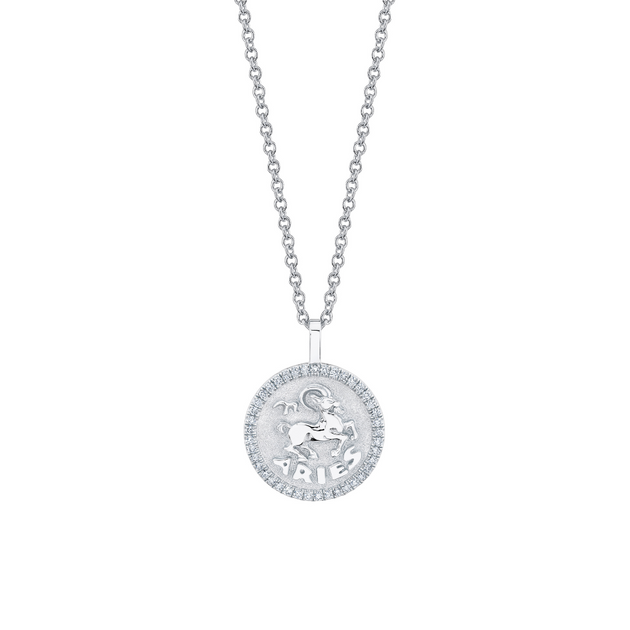 Anita Ko SMALL ZODIAC COIN PENDANT WITH DIAMOND FRAME