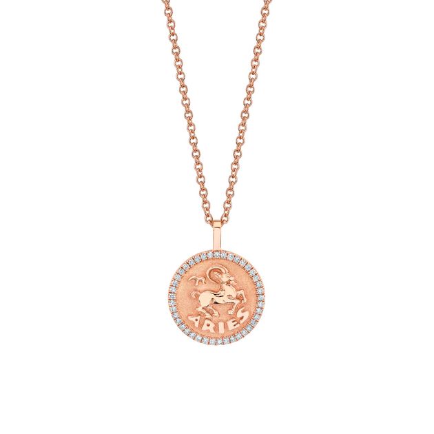 Anita Ko SMALL ZODIAC COIN PENDANT WITH DIAMOND FRAME