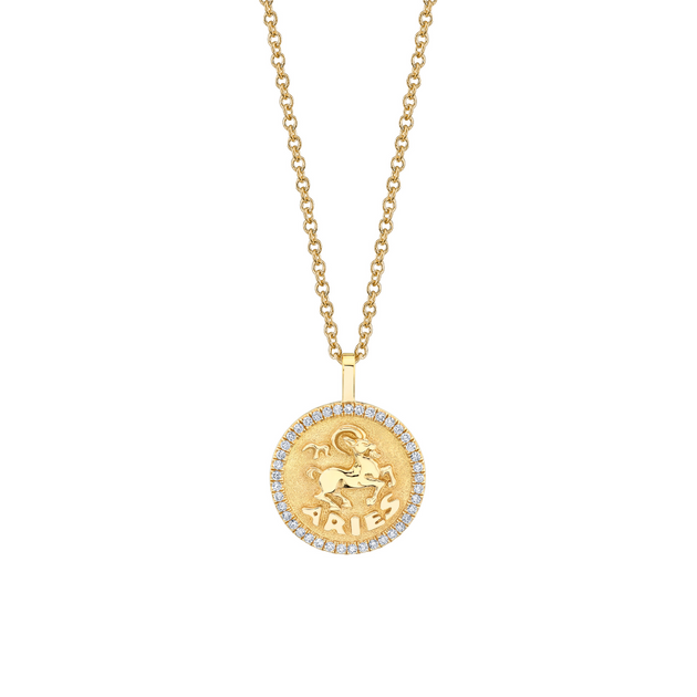 anita ko SMALL ZODIAC COIN PENDANT WITH DIAMOND FRAME