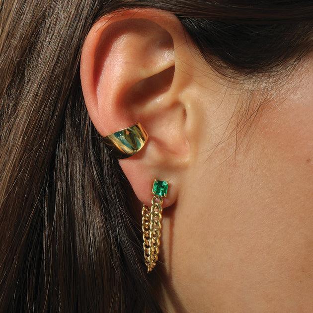 Anita Ko SQUARE CUT EMERALD CUBAN LINK LOOP EARRING
