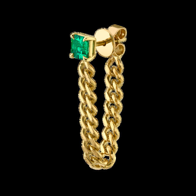 anita ko SQUARE CUT EMERALD CUBAN LINK LOOP EARRING