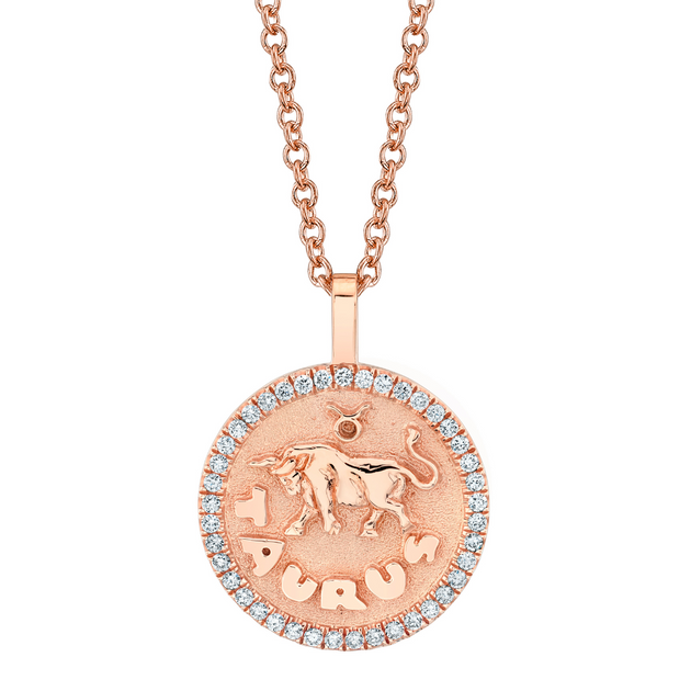 Anita Ko TAURUS ZODIAC COIN PENDANT WITH DIAMOND FRAME