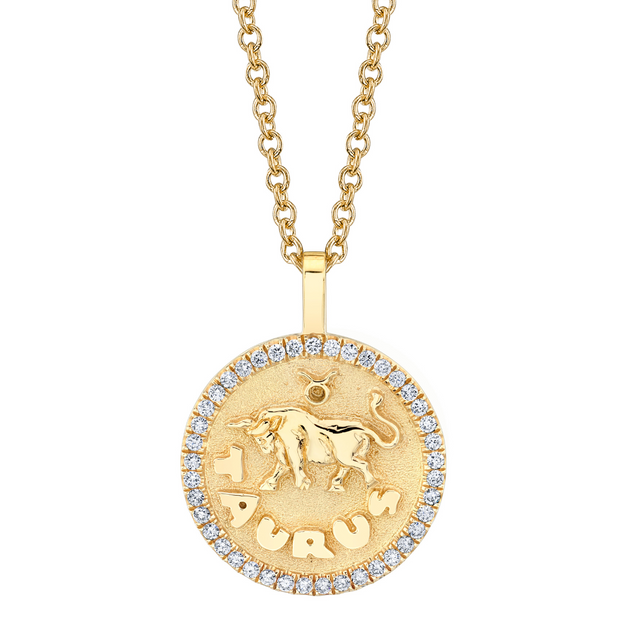 anita ko TAURUS ZODIAC COIN PENDANT WITH DIAMOND FRAME