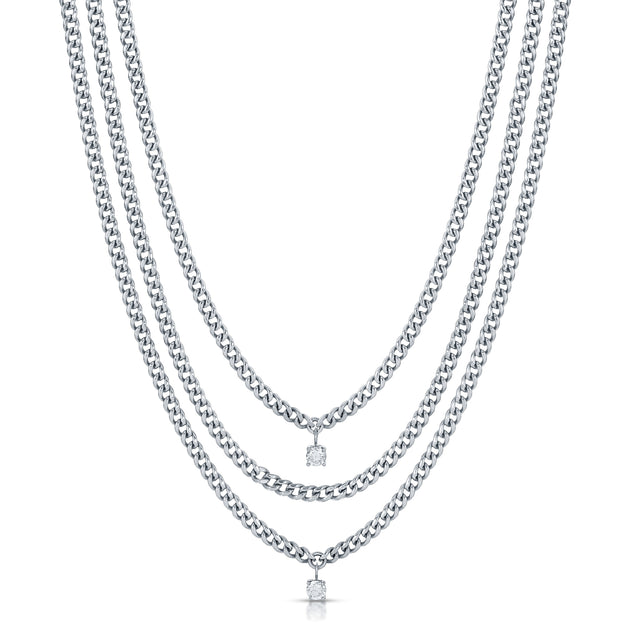Anita Ko THREE LAYERED CHAIN CUBAN LINK NECKLACE WITH TWO ROUND DIAMONDS