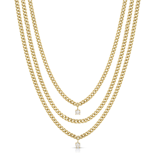 anita ko THREE LAYERED CHAIN CUBAN LINK NECKLACE WITH TWO ROUND DIAMONDS