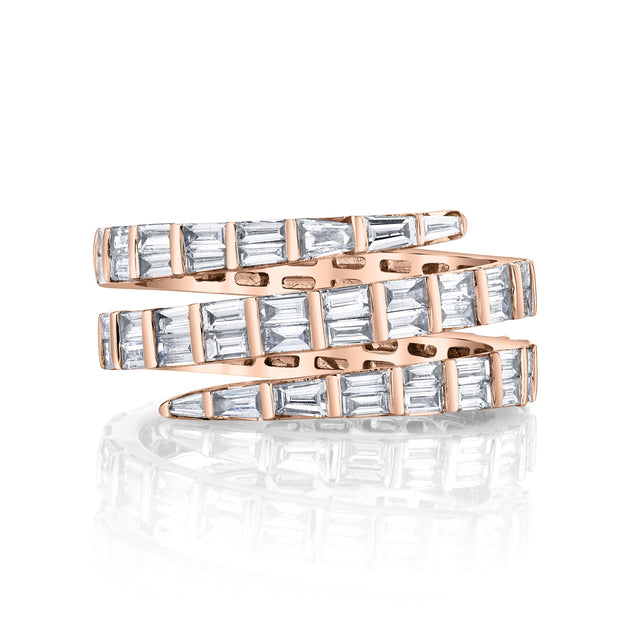 Anita Ko THREE ROW BAGUETTE DIAMOND PINKY COIL RING