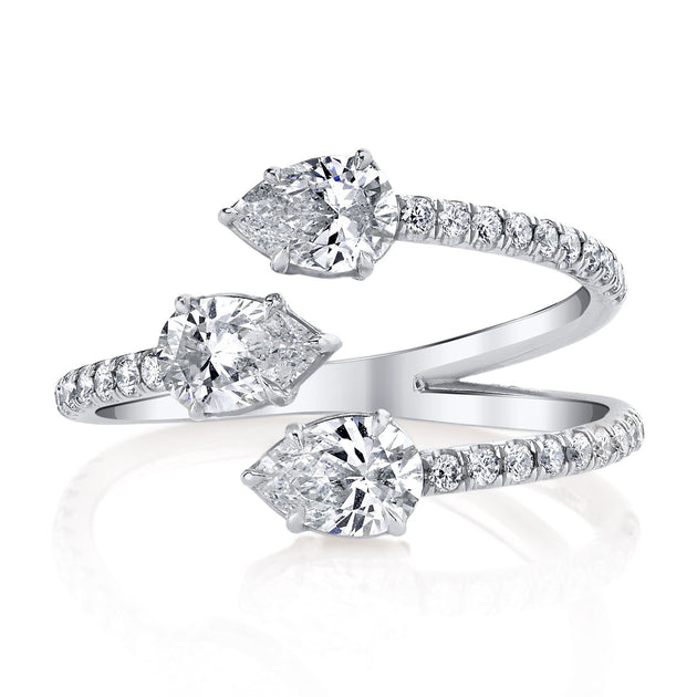 Anita Ko THREE STONE CLAW DIAMOND RING WITH PAVE BAND