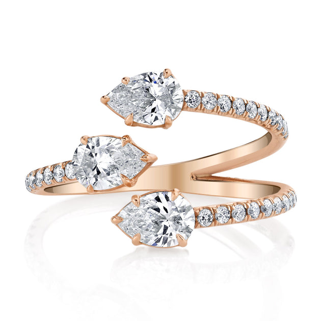 Anita Ko THREE STONE CLAW DIAMOND RING WITH PAVE BAND