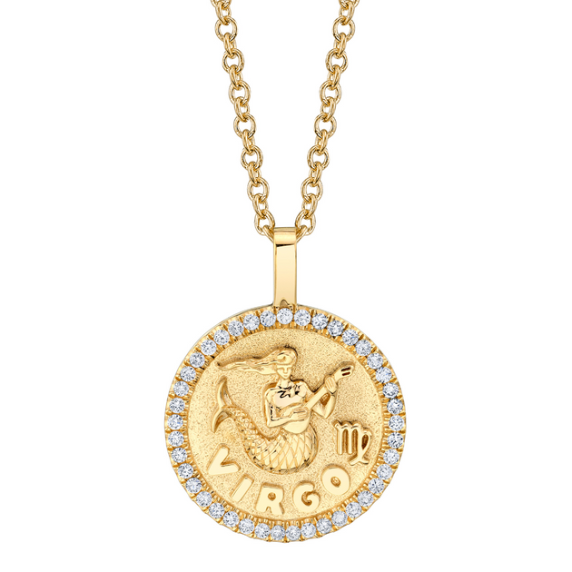anita ko VIRGO ZODIAC COIN PENDANT WITH DIAMOND FRAME