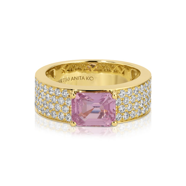 anita ko WIDE DIAMOND BAND WITH RADIANT CUT PINK SAPPHIRE CENTER