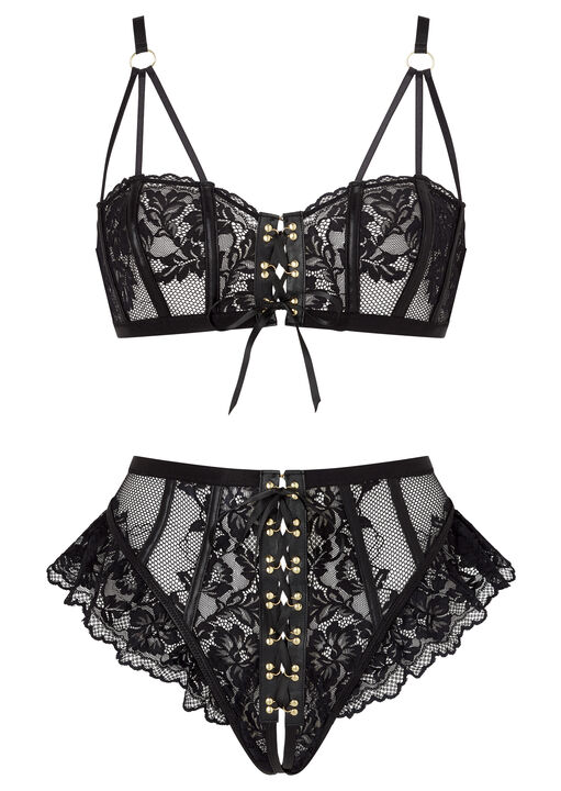 Ann Summers Boudoir Tease Crotchless Set Black