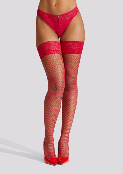 Ann Summers Lace Top Fishnet Hold Ups Red