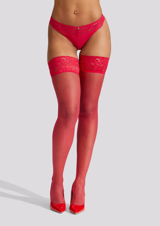 Ann Summers Lace Top Glossy Hold Ups Red