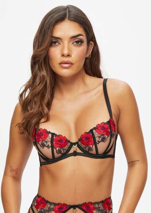 Ann Summers Caged Rose Non Padded Balcony Bra Black/Red