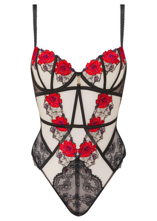 Ann Summers Caged Rose Non Padded Body - Black/Red Black/Red