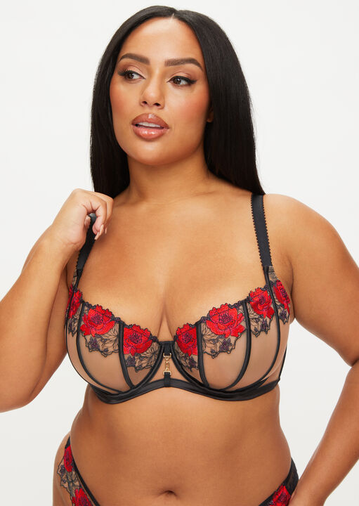 ann summers Caged Rose Non Padded Fuller Bust Balcony Bra Black/Red
