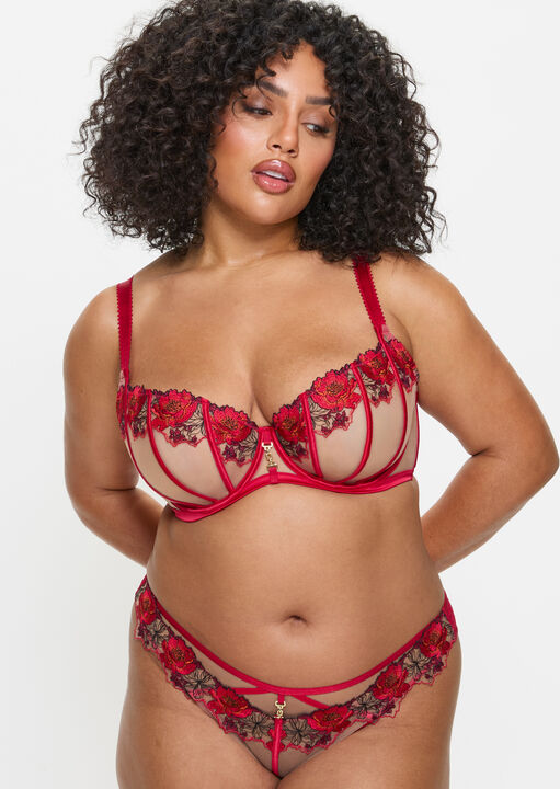 Ann Summers Caged Rose Non Padded Fuller Bust Balcony Bra Red