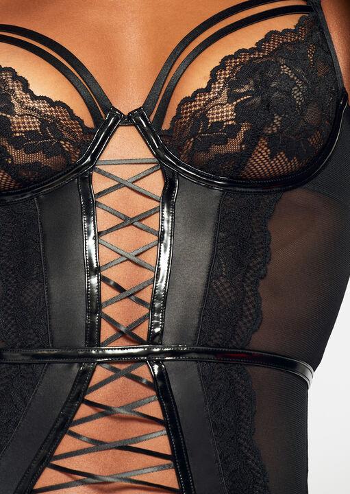 Ann Summers Hot Blooded Crotchless Cami Suspender Set Black