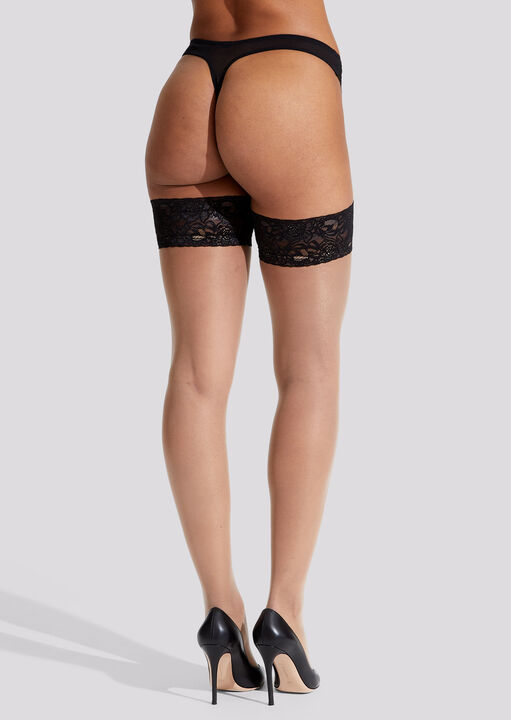 ann summers Lace Top Glossy Hold Ups Black/Champagne