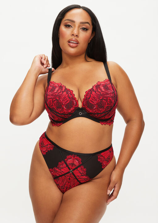 Ann Summers Nightfall Fuller Bust Padded Plunge Bra Black/Red
