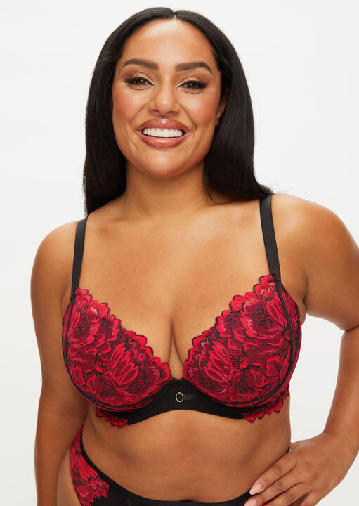 ann summers Nightfall Fuller Bust Padded Plunge Bra Black/Red