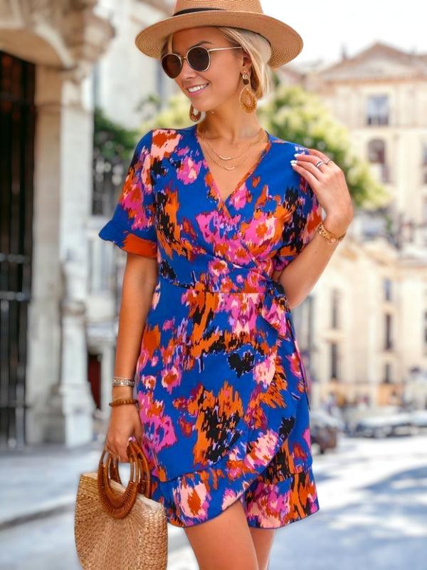 anna kaci Abstract Print Ruffle Hem Dress