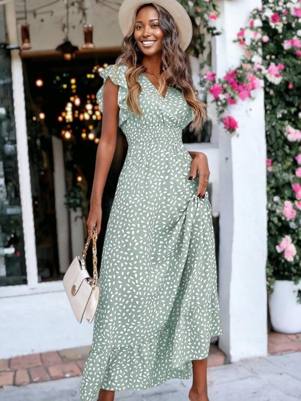 Anna Kaci Abstract Print Shirred Waist Maxi Dress