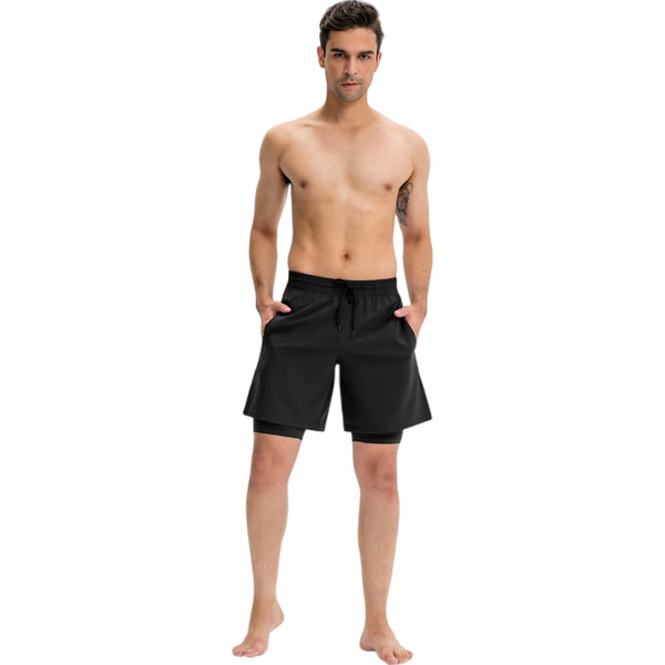 Anna Kaci Anna-Kaci Active Men's Athletic Training Shorts With Inner Compression Layer Side Pockets And Adjustable Drawstring Waist
