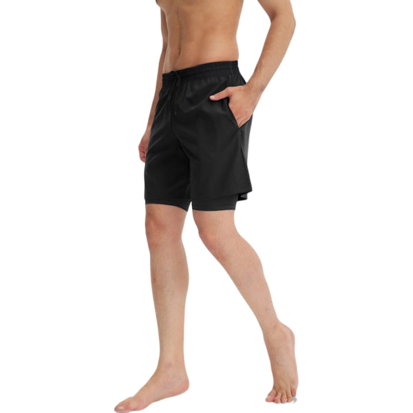 Anna Kaci Anna-Kaci Active Men's Athletic Training Shorts With Inner Compression Layer Side Pockets And Adjustable Drawstring Waist