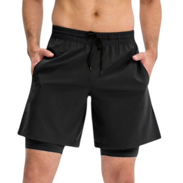 anna kaci Anna-Kaci Active Men's Athletic Training Shorts with Inner Compression Layer Side Pockets and Adjustable Drawstring Waist