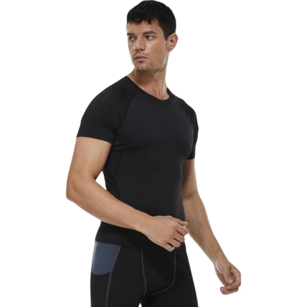 Anna Kaci Anna-Kaci Active Men's Compression Short Sleeve T-Shirt In Stretch Heather Fabric For Performance And Training