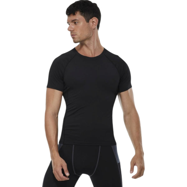 Anna Kaci Anna-Kaci Active Men's Compression Short Sleeve T-Shirt In Stretch Heather Fabric For Performance And Training