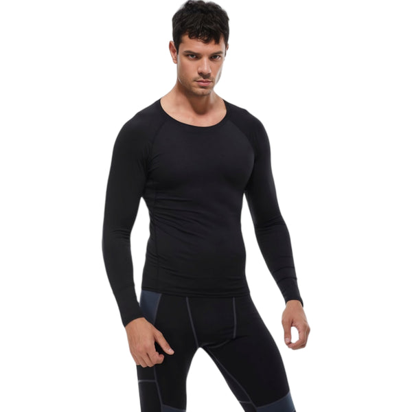 Anna Kaci Anna-Kaci Active Men's Long Sleeve Athletic Compression Shirt With Crew Neckline And Stretch Fit Performance Fabric