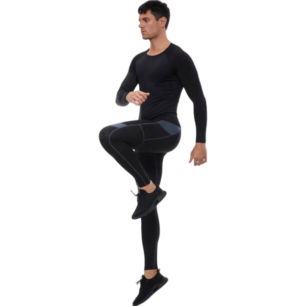 Anna Kaci Anna-Kaci Active Men's Long Sleeve Athletic Compression Shirt With Crew Neckline And Stretch Fit Performance Fabric