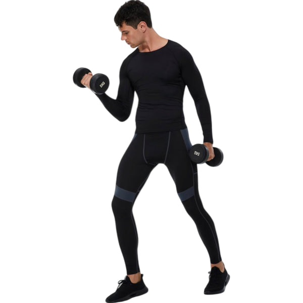 Anna Kaci Anna-Kaci Active Men's Long Sleeve Athletic Compression Shirt With Crew Neckline And Stretch Fit Performance Fabric