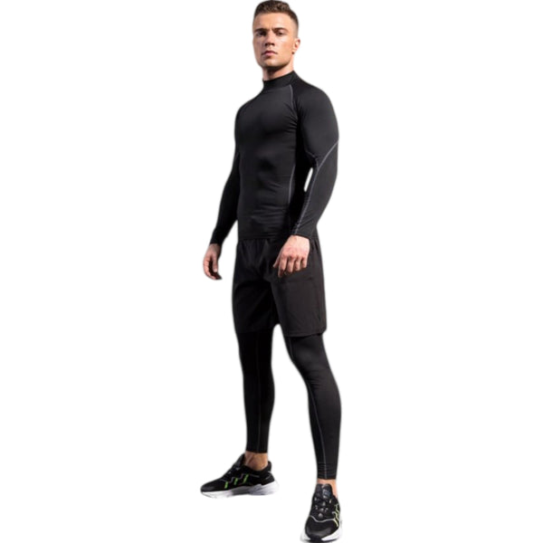 Anna Kaci Anna-Kaci Active Men's Long Sleeve Compression Shirt With Mock Neck And Stretch Fit For Performance And Training