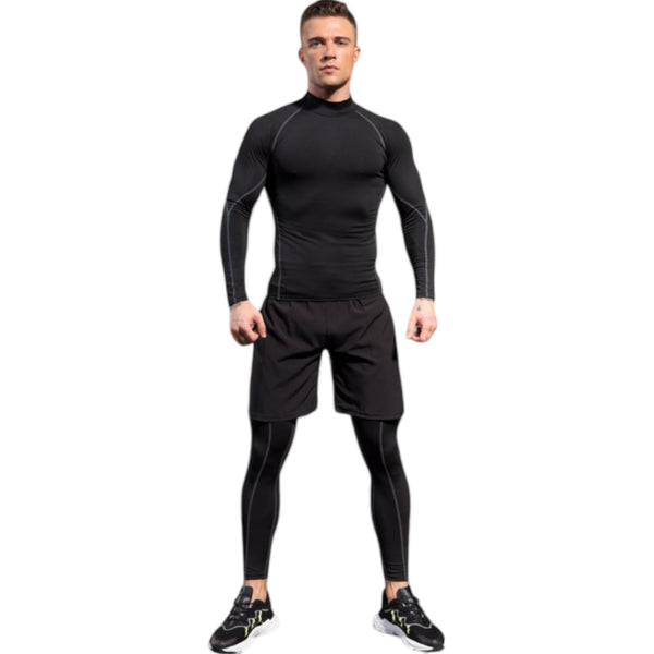 Anna Kaci Anna-Kaci Active Men's Long Sleeve Compression Shirt With Mock Neck And Stretch Fit For Performance And Training