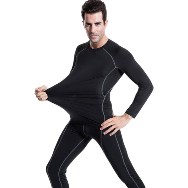 Anna Kaci Anna-Kaci Active Men's Long Sleeve Compression Training Shirt With Crew Neck And Contrast Stitching Detail