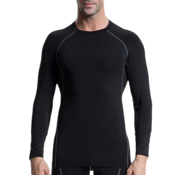 anna kaci Anna-Kaci Active Men's Long Sleeve Compression Training Shirt with Crew Neck and Contrast Stitching Detail