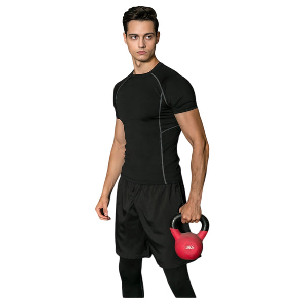 Anna Kaci Anna-Kaci Active Men's Short Sleeve Compression Workout Shirt With Moisture-Wicking Fabric And Contrast Stitching